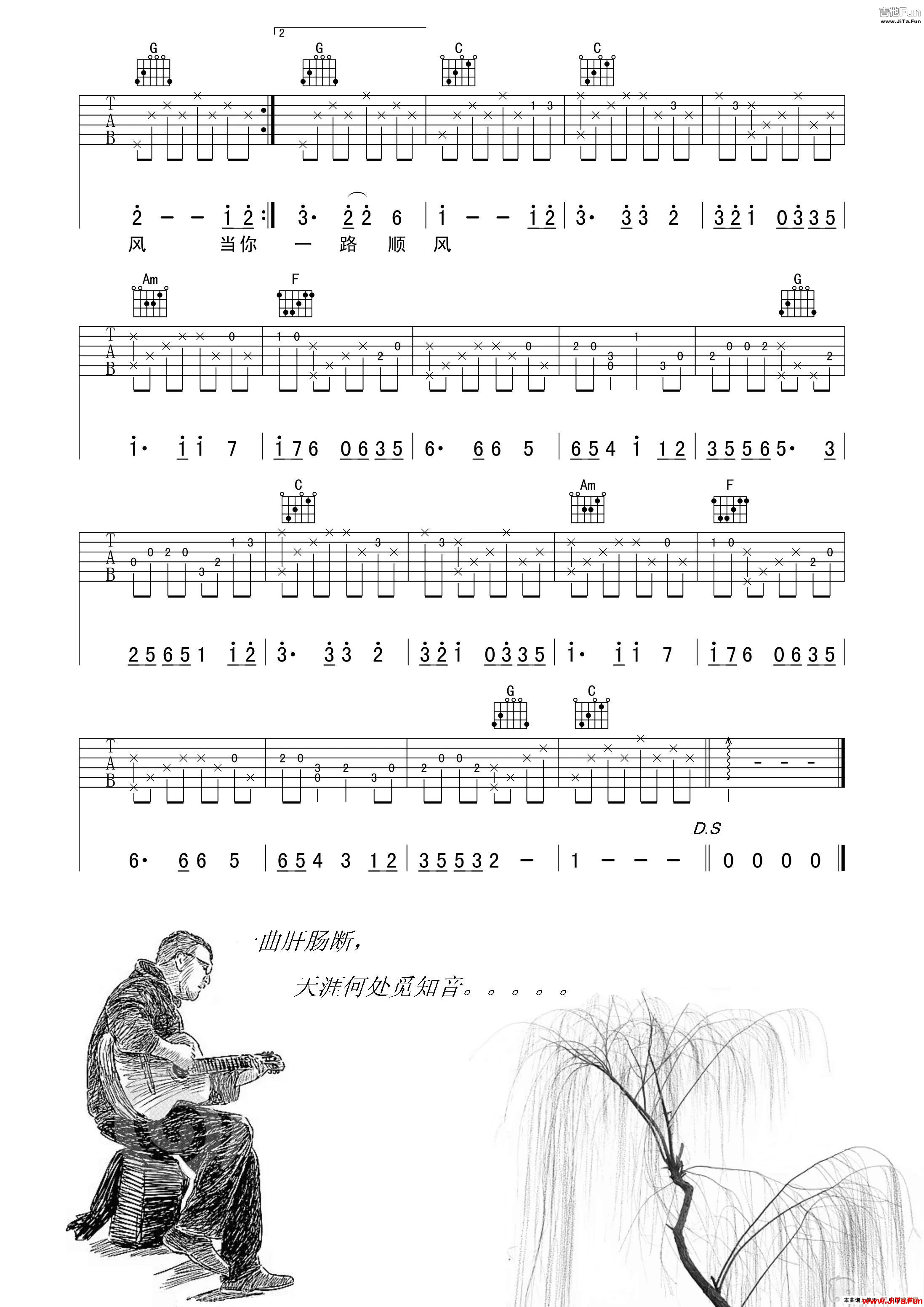吳奇隆《祝你一路順風》高清吉他譜（單吉他彈唱）_簡譜