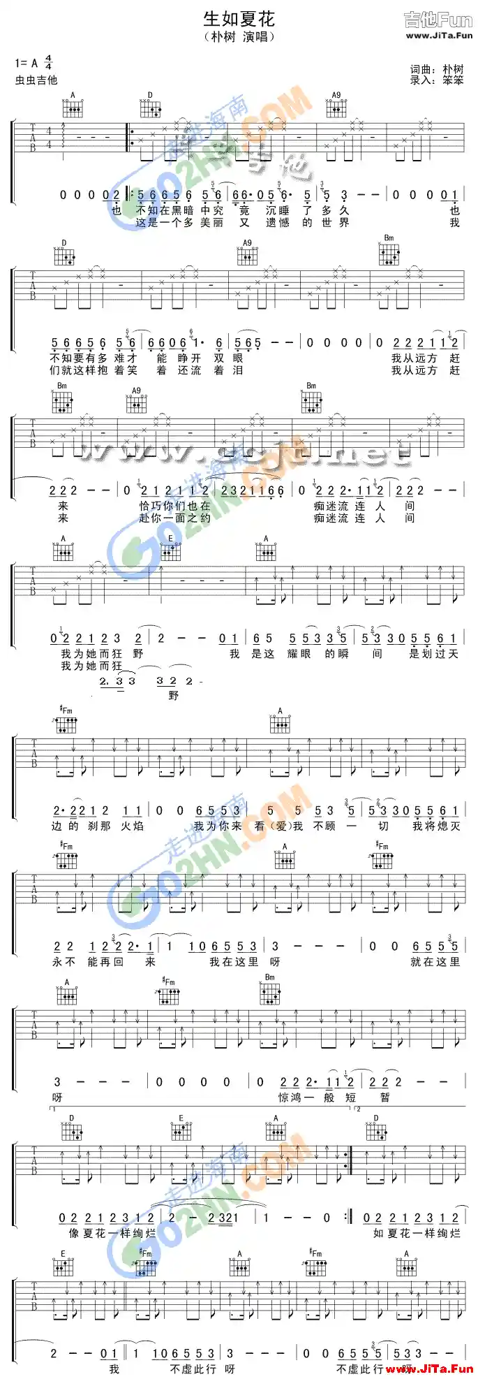 《生如夏花》吉他譜（1張圖片）-吉他譜
