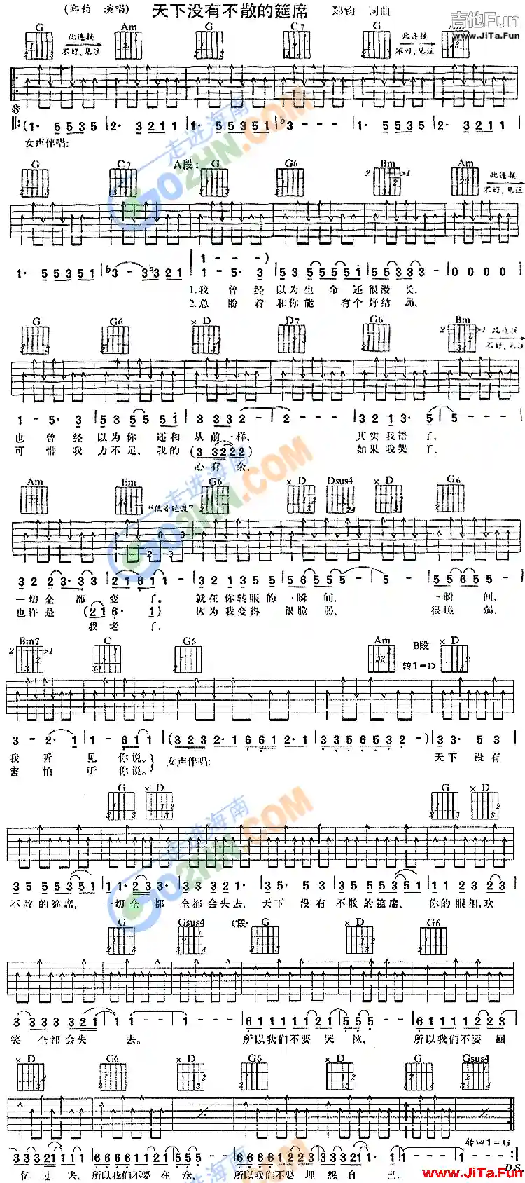《天下沒有不散的宴席》吉他譜（1張圖片）-吉他譜
