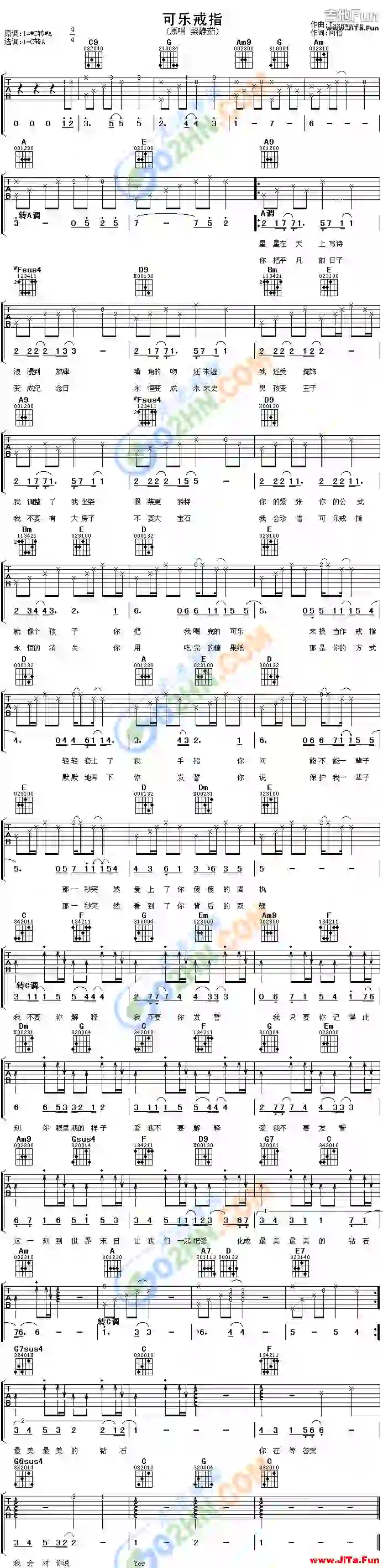 可樂戒指吉他譜-吉他六線譜精選