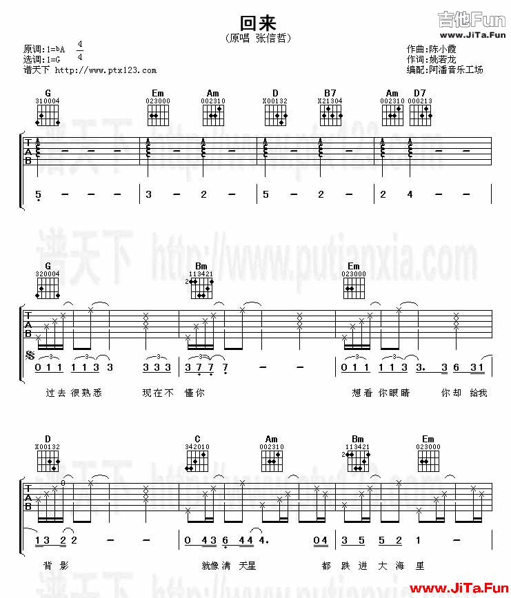 張信哲《回來(吉他譜)[高清晰版]》吉他譜-吉他譜