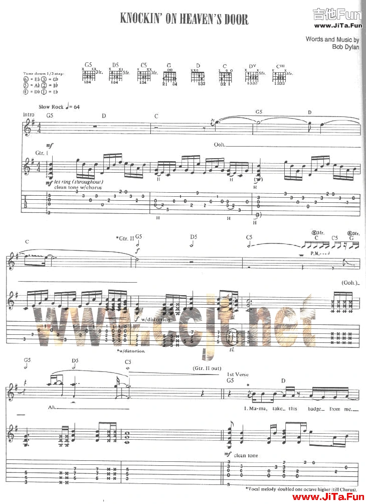 Bob Dylan《konckin-on the heaven-s door》吉他譜-吉他譜