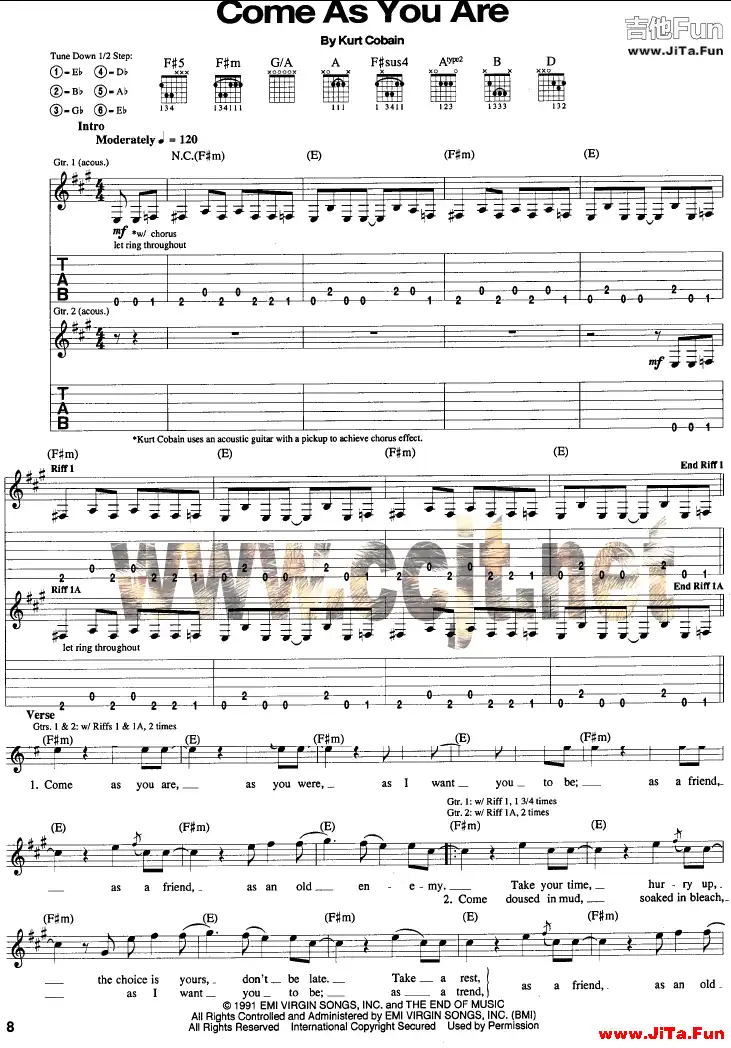 涅磐樂隊《Come As You Are-Nirvana(吉他譜)》吉他譜-吉他譜