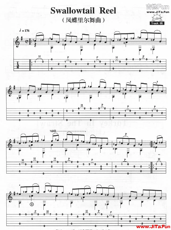 吉它演奏曲譜《Swallowtail Reel－鳳蝶裡爾舞曲》吉他譜-吉他譜