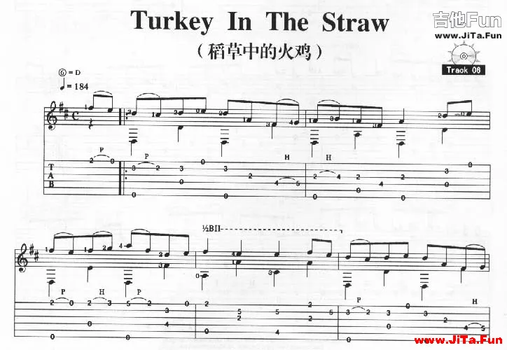 吉它演奏曲譜《Turkey In The Straw－稻草中的火雞》吉他譜-吉他譜