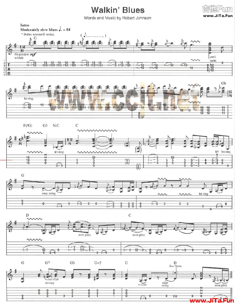 克萊普頓(原版吉他譜)《Walkin`Blues-Eric Clapton克萊普頓》吉他譜-吉他譜