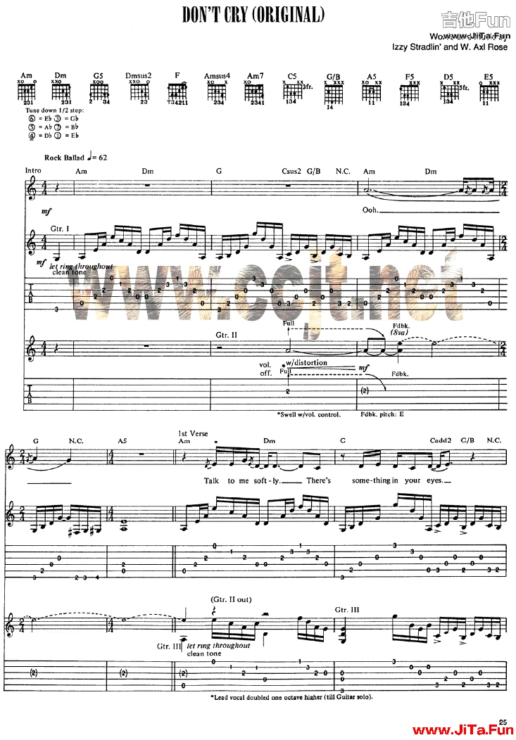 吉它演奏曲譜《Don-t Cry－gun and roses槍和玫瑰(原版吉他譜)》吉他譜-吉他譜