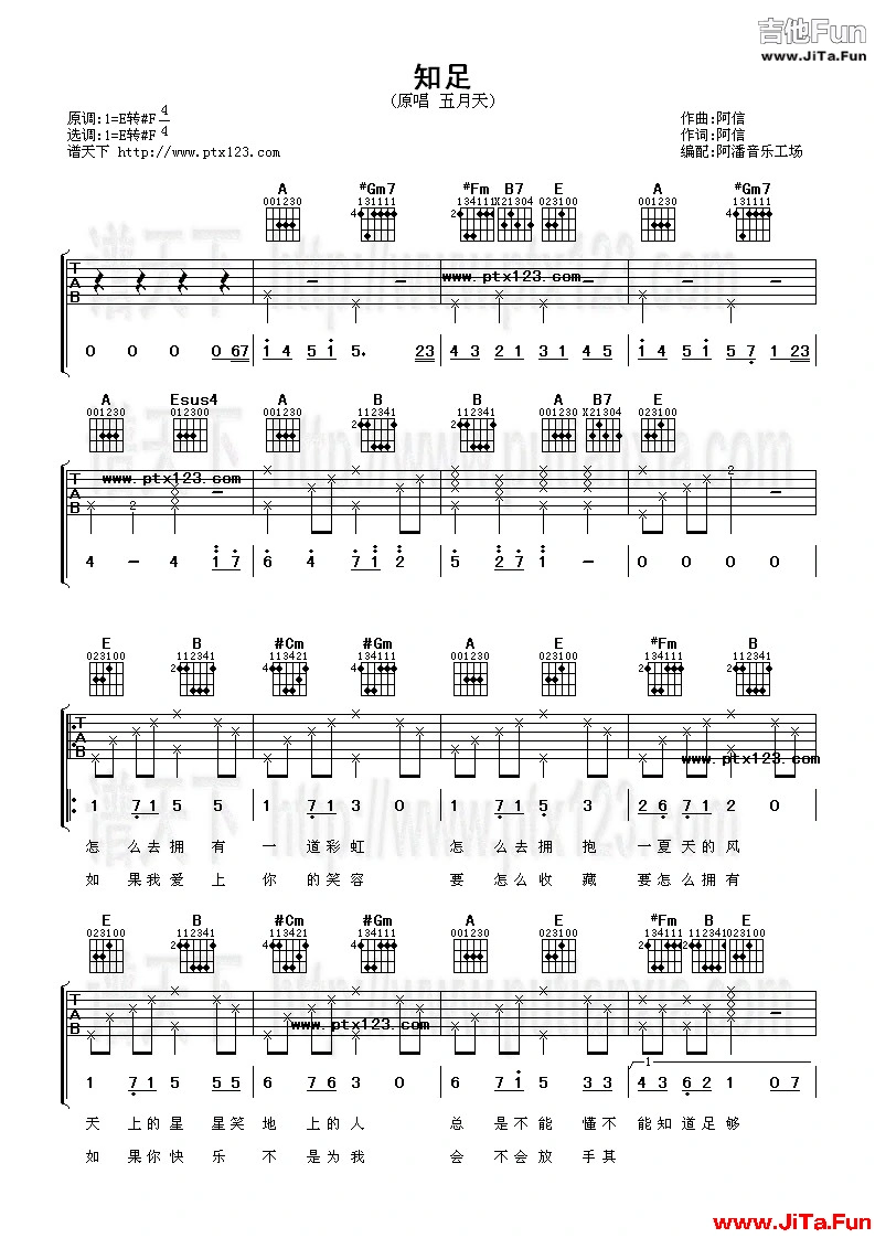 五月天《知足》吉他簡譜-吉他譜