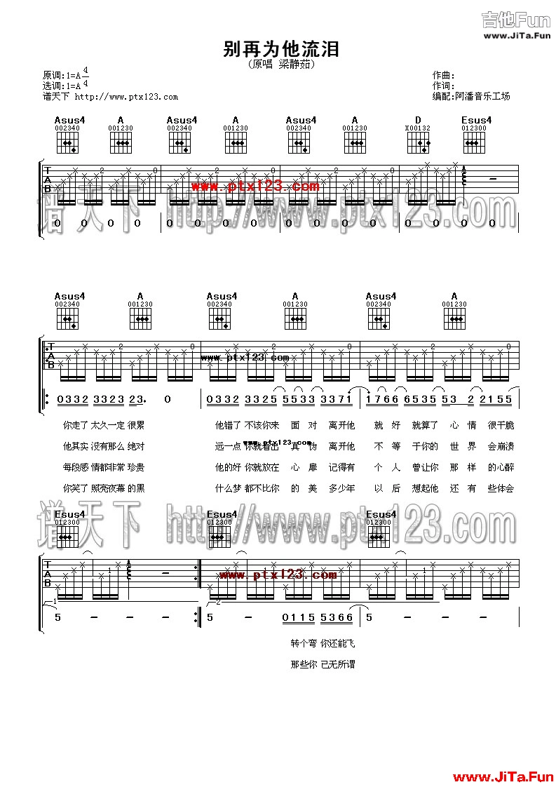梁靜茹《別再為他流淚》吉他譜-吉他譜
